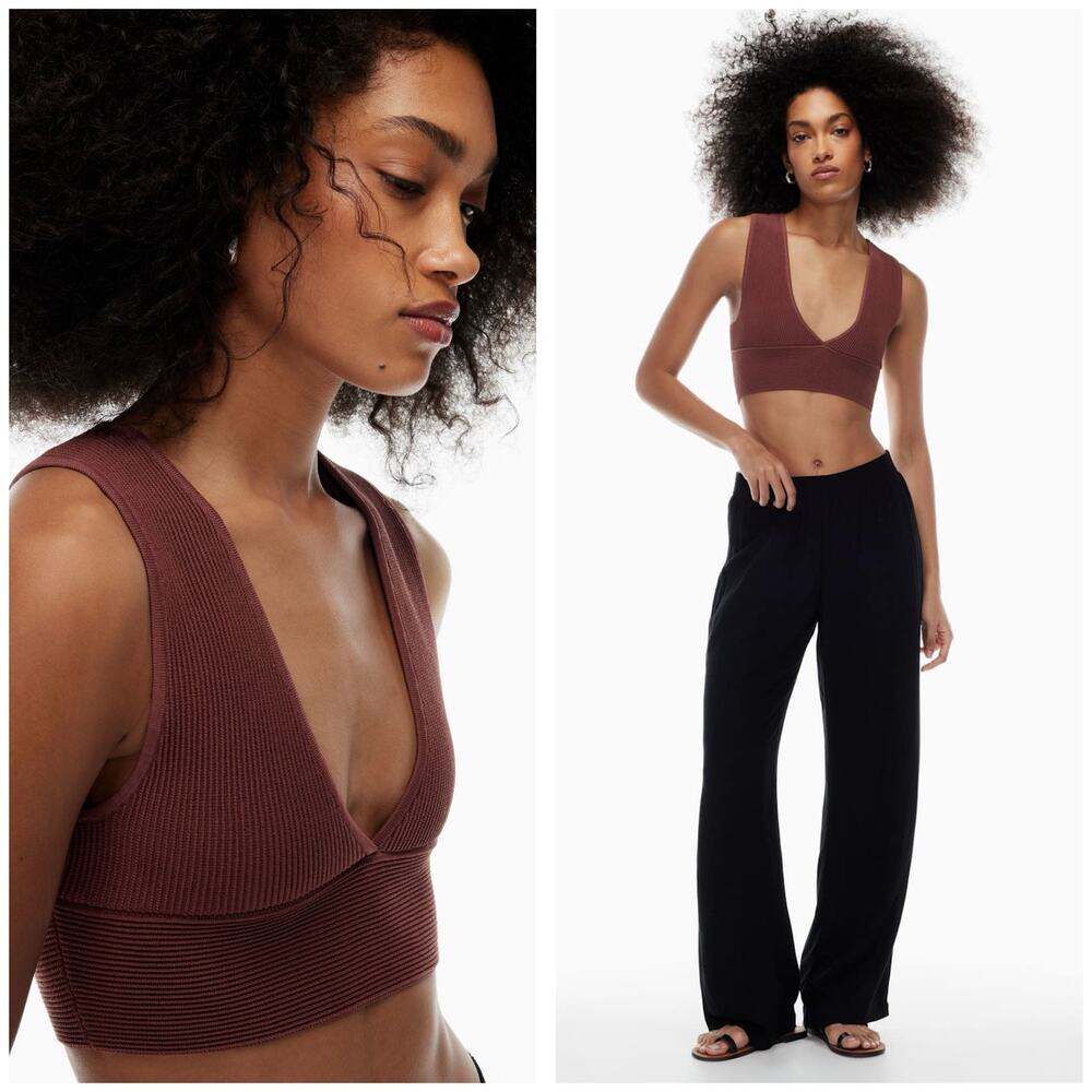 Aritzia Babaton Sculpt Knit Deep V Tank Size Large Maeve Pink Crop Ribbed